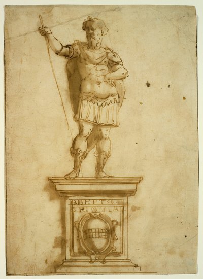 Staty av stående krigare på en piedestal av Giovanni Battista Castello