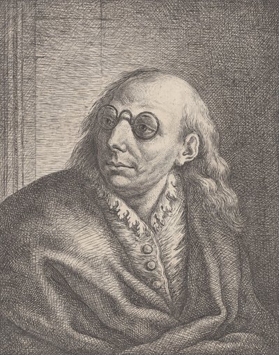 Porträtt av Luca Giordano, bär runda glasögon och tittar åt vänster, 1692-1727., 1692-1727. av Giovanni Battista Catenaro