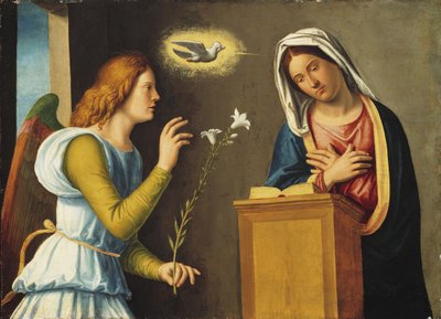 Annunciation to the Virgin, 150005 (måla på träpanel) av Giovanni Battista Cima da Conegliano