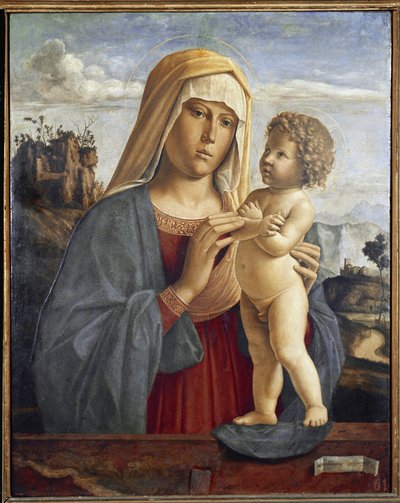 Jungfru med barn (oljeträ av Giovanni Battista Cima da Conegliano