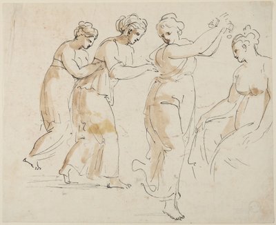 En sittande och tre dansande nymfer av Giovanni Battista Cipriani