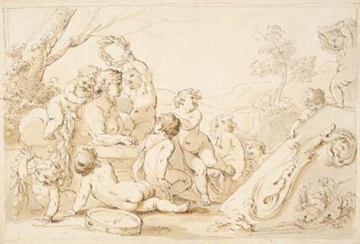 Spelar putti som kransar en sfinx av Giovanni Battista Cipriani