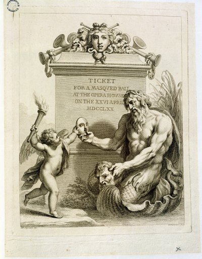 Biljett till en maskeradbal på operahuset den 26 april, graverad av Francesco Bartolozzi (1727-1815), 1770 av Giovanni Battista Cipriani