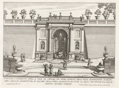 Fontein in de tuinen van de Villa Aldobrandini te Frascati Fontän och höjd över cypressalén (...) (titel på objektet) Fountains of the Villas of Frascati (serietitel) Fonteinen van Frascati (serietitel) av Giovanni Battista Falda