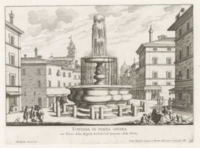 Fontein på Piazza Giudia te Rom Fontän på Piazza Giudea (titel på objekt) Fontäner i Rom (serietitel) Fonteinen van Rome (serietitel) av Giovanni Battista Falda