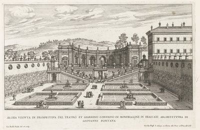 Tuinen van de Villa Mondragone te Frascati En annan perspektivvy av teatern och den angränsande trädgården (...) (titel på objekt) Fontänerna i Frascati-villorna (serietitel) Fonteinen van Frascati (serietitel) av Giovanni Battista Falda