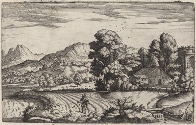 Bergigt landskap med liknelsen om såmannen av Giovanni Battista Fontana