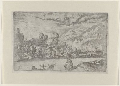 Flodlandskap med Kristi dop (titel på objekt) Landskap med scener ur Kristi liv (serietitel) av Giovanni Battista Fontana