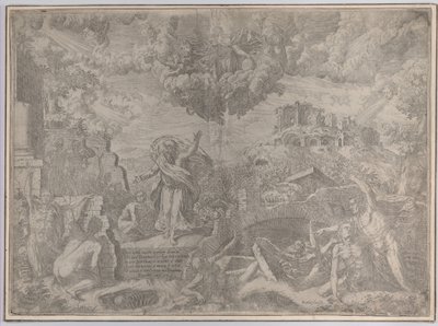Hesekiels syn, med de döda som reser sig och sätter på sig sitt kött, Gud Fadern abo..., 1579. av Giovanni Battista Fontana