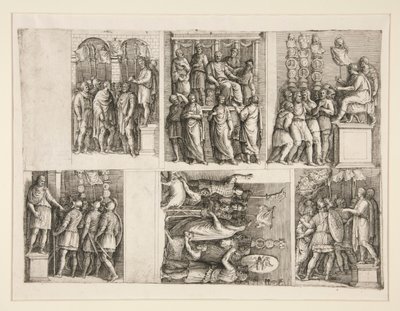 Sex vinjetter från Trajanus liv av Giovanni Battista Franco (called Il Semolei)