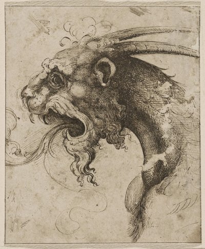 Huvud av en Chimera par Franco (kallad Semolei) (penna, brunt indisk bläck på papper) av Giovanni Battista Franco