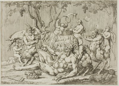 Silenus liggande med getter och satyrer av Giovanni Battista Galestruzzi