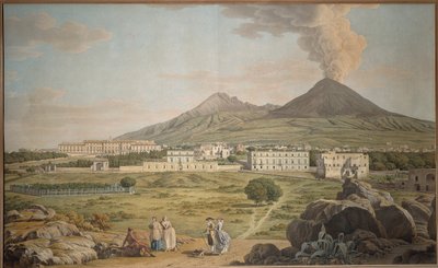 Vesuvius sluttningar från Portici med utsikt över Bourbonpalatset, av Giovan Battista Lusieri, gouache. av Giovanni Battista Lusieri
