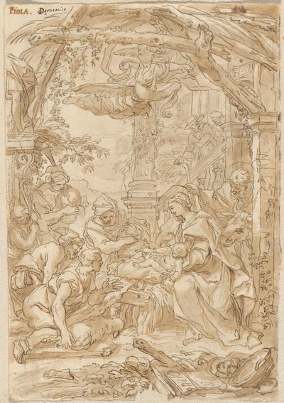 Herdarnas tillbedjan, ca 1680-1690 (teckning med penna och bläck) av Giovanni Battista Merano