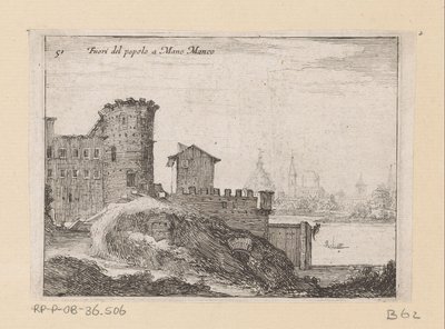 Byggverk i Rom, nära Porta del Popolo Av folket en Mano Manco (titel på objekt) Gezichten op Rome (serietitel) Några vyer och perspektiv på obebodda platser i Rom (serietitel) av Giovanni Battista Mercati