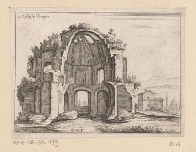 Rester av Temple of Minerva Medica i ett landskap Listesso Tempio (titel på objekt) Utsikt över Rom (serietitel) Alcune vedute et prospettive di luoghi dishabitati di Roma (serietitel) av Giovanni Battista Mercati