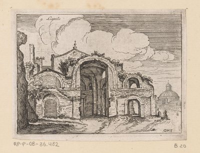 Rester av Diocletianus bad i Rom Listesse (titel på objekt) Utsikt över Rom (serietitel) Alcune vedute et prospettive di luoghi dishabitati di Roma (serietitel) av Giovanni Battista Mercati
