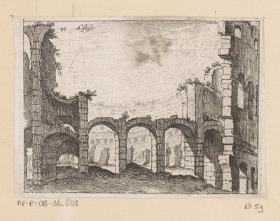 Rester av Colosseum i Rom Listesso (titel på objekt) Utsikt över Rom (serietitel) Alcune vedute et prospettive di luoghi dishabitati di Roma (serietitel) av Giovanni Battista Mercati