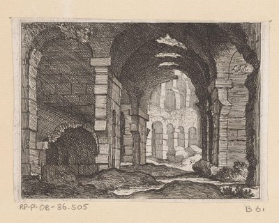 Rester av Colosseum i Rom Listesso (titel på objekt) Utsikt över Rom (serietitel) Alcune vedute et prospettive di luoghi dishabitati di Roma (serietitel) av Giovanni Battista Mercati