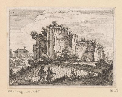 Ruin i ett landskap Il Medesino (titel på objekt) Utsikt över Rom (serietitel) Alcune vedute et prospettive di luoghi dishabitati di Roma (serietitel) av Giovanni Battista Mercati