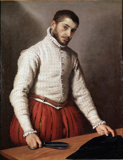 Porträtt av människan eller "" Skräddaren "" Målning av Giovan Battista Moroni (Giovanbattista, Giovanni Battista) (ca 1529-1578) 1570 Mått 99,5x77 cm London, nationalgalleriet av Giovanni Battista Moroni