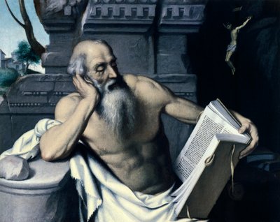 St Hieronymus som mediterar eller läser, av Giovanni Battista Moroni (ca 1525-1578), olja på duk av Giovanni Battista Moroni