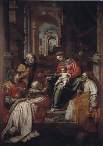 Tillbedjan av männen Målning av Giovanni Battista Perolli (1500-talet) 1567 Genes, Museo Diocesano av Giovanni Battista Perolli