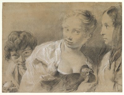 Pojke med ett ägg, flicka med en höna och en betraktande kvinna av Giovanni Battista Piazzetta