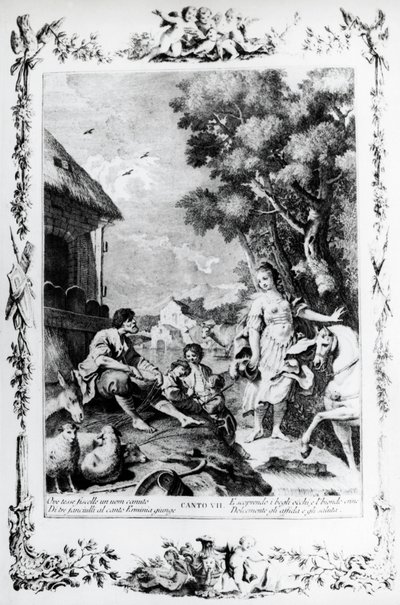 Erminia hälsas av herde, canto VII, Jerusalem levererad av Giovanni Battista Piazzetta