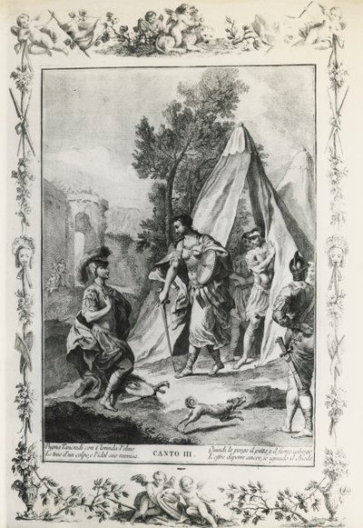 Jerusalem Delivered, canto III, illustration av Giovanni Battista Piazzetta (1683-1754) för dikt av Torquato Tasso (1544-1595), upplaga publicerad i Venedig 1745, Italien av Giovanni Battista Piazzetta