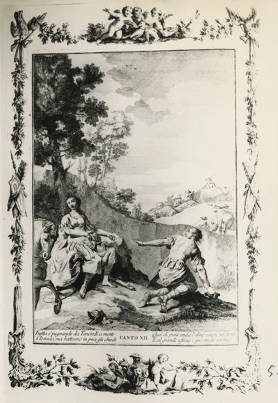 Jerusalem Delivered, canto XII, illustration av Giovanni Battista Piazzetta (1683-1754) för dikt av Torquato Tasso (1544-1595), upplaga publicerad i Venedig 1745, Italien av Giovanni Battista Piazzetta