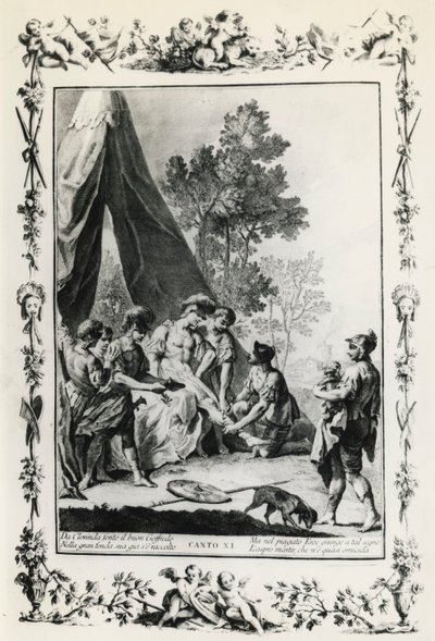 Jerusalem Delivered, canto XI illustration av Giovanni Battista Piazzetta (1683-1754) för dikt av Torquato Tasso (1544-1595), upplaga publicerad i Venedig 1745, Italien av Giovanni Battista Piazzetta
