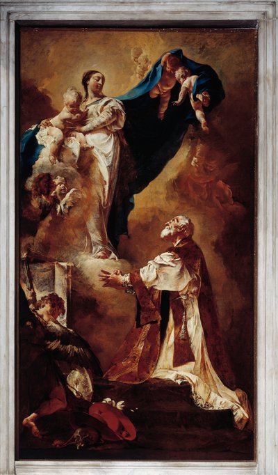 Virgin visar sig för St Philip Neri (olja på duk av Giovanni Battista Piazzetta