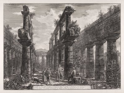 A., B. Vy över resterna av de två kolonnraderna i Neptunustemplet, som på sidorna bildade pelargångarna i cellan och bar byggnadens tak ... av Giovanni Battista Piranesi