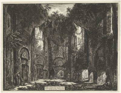 Akademien i de Villa Adriana t och Tivoli Diet, eller båda Plats som ger ingång till flera storslagna skåp, och till andra magnifika rum, som finns i Villa Adrian (...) (titel på objektet) Gezichten op Rome (serietitel) Vy över Rom tecknade och graverade av Giovanni Battista Piranesi