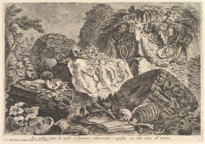 Forntida altare på vilket offer utfördes i antiken, omgivet av andra rui..., ca. 1750. av Giovanni Battista Piranesi