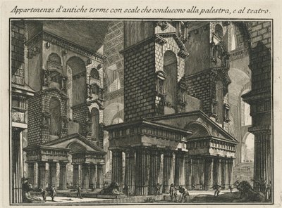 Tillbehör av antika bad med trappor som leder till palestjärnan och till teatern av Giovanni Battista Piranesi