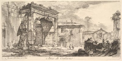 Galienus båge. 1. Fasad av kyrkan S. Vito Arco di Gallieno. 1. Facciata av..., ca. 1748. av Giovanni Battista Piranesi