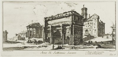 Bogen des Septimius Severus. 1. Tempel der Concordia. 2. Aufstieg zum Kapitolshügel, Tafel 13 aus Einige Ansichten von Triumphbögen und anderen Denkmälern von Giovanni-Battista Piranesi