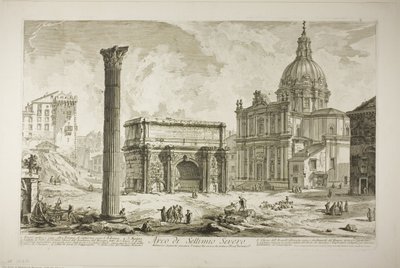 Båge av Septimius Severus som passerade den antika heliga vägen och förde segrarna till Capitolium, från utsikt över Rom av Giovanni Battista Piranesi