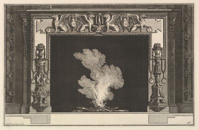 Kaminstück: Konfrontierte Greifen auf dem Sturz und Kandelaber auf den Pfosten, ca. 1769 von Giovanni Battista Piranesi