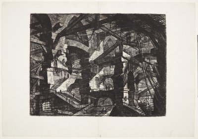 Komplexa grupper av sammanhängande ruinbågar som stödjer balkar och rep av Giovanni-Battista Piranesi