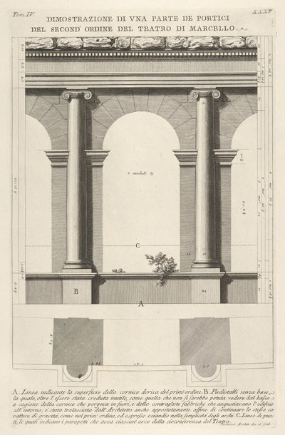 Aufriss und Plan des Portikus zweiter Ordnung am Theater von Marcellus von Giovanni Battista Piranesi