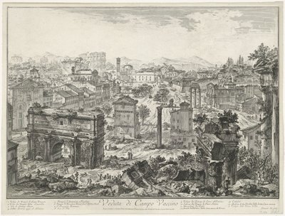 Forum Romanum te Rom Utsikt över Campo Vaccino (titel på objekt) Gezichten op Rome (serietitel) Utsikter över Rom tecknade och graverade av Giambattista Piranesi-arkitekten Ve(nez)iano (serietitel) av Giovanni-Battista Piranesi