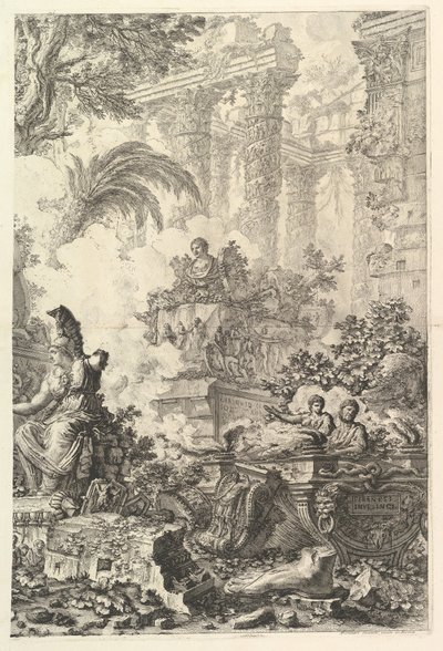 Frontispice, med staty av Minerva, ca. 1748. av Giovanni Battista Piranesi