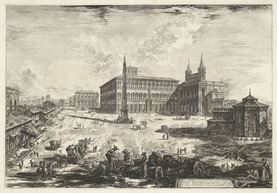 Gezicht op het Lateraan te Rome met de Sint-Jan van Lateranen Utsikt över Piazza och basilikan S. Giovanni in Laterano (titel på objektet) Gezichten op Rome (serietitel) Utsikt över Rom designad och graverad av Giambattista Piranesi-arkitekten Ve (nez) ian av Giovanni-Battista Piranesi