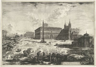Gezicht op het Lateraan te Rome met de Sint-Jan van Lateranen Utsikt över Piazza och basilikan S. Giovanni in Laterano (titel på objektet) Gezichten op Rome (serietitel) Utsikt över Rom designad och graverad av Giambattista Piranesi-arkitekten Ve (nez) ian av Giovanni-Battista Piranesi