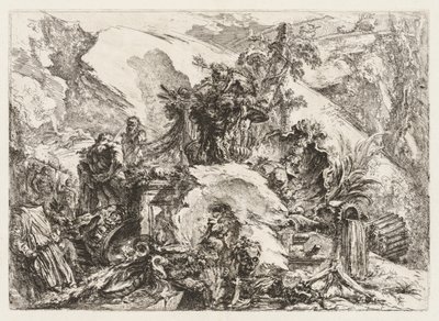 Groteschi: Ruiner med dödens huvud och skelett av Giovanni Battista Piranesi
