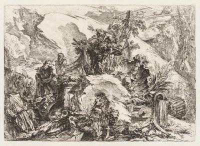 Groteschi: Ruiner med dödshuvud och skelett. av Giovanni Battista Piranesi