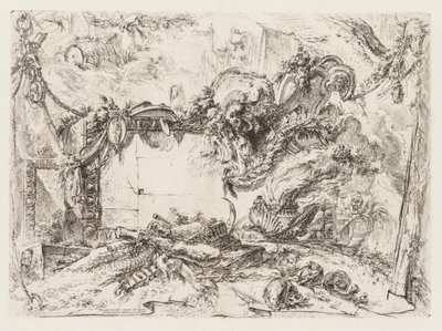Groteschi: Ruiner med dödskallar och en rökande vas av Giovanni-Battista Piranesi